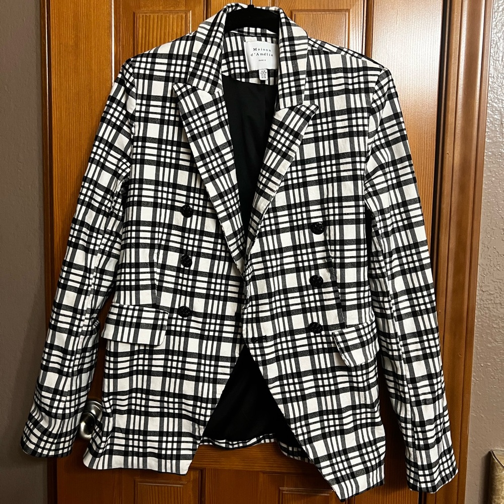 Maison d’Amelie Double Breasted Black & White Plaid Blazer M